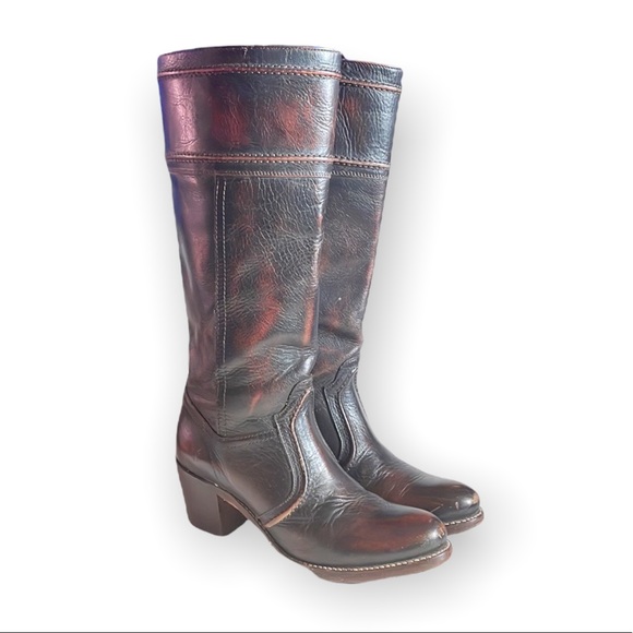 Frye Shoes - frye jane leather tall riding stacked blocked heel boots